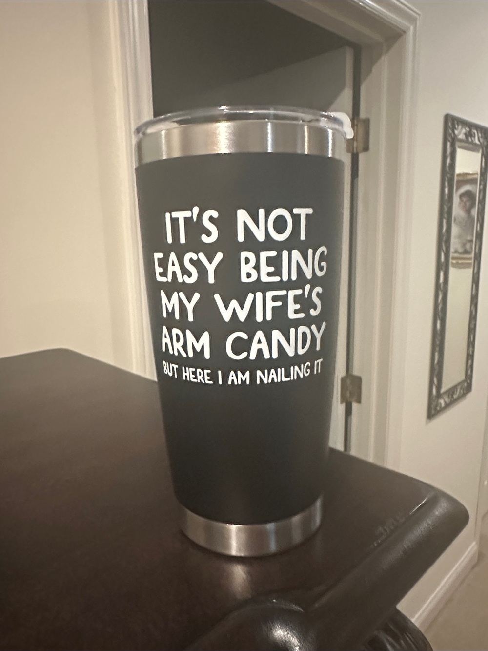 Black Insulated Tumbler with White Humor Text - Unknown Brand